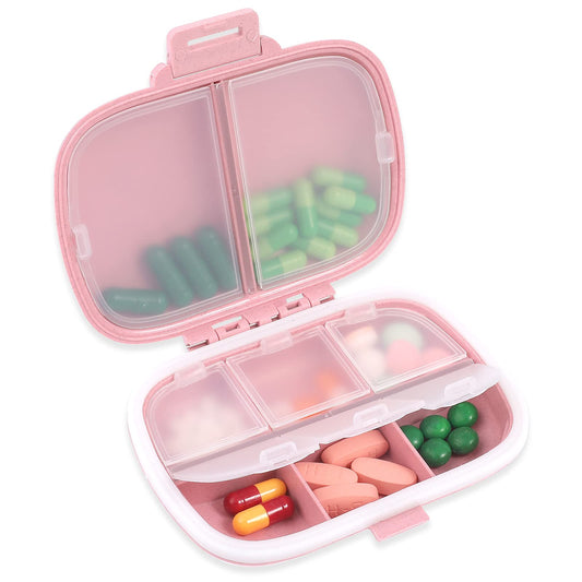 Sibba 1 PC Pill Organizer Box Medicine Case Pocket Holder Container Daily Portable Travel 7 Day 3 Times Medication Storage Weekly Dispenser Labels Reminder Individual Compartment Covers Lids(Pink)