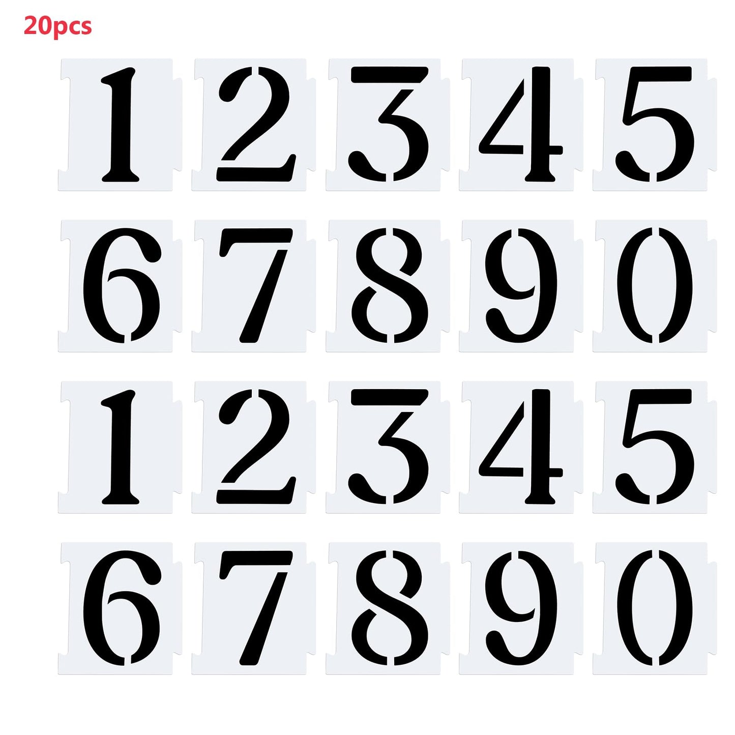 20 Pcs Curb Stencil Kit 0-9 Address Number Stencil 4 Inch Reusable Plastic Mil Numbers Mold Plastic Paint Mask for Painting on Mailbox Road Wall Wood