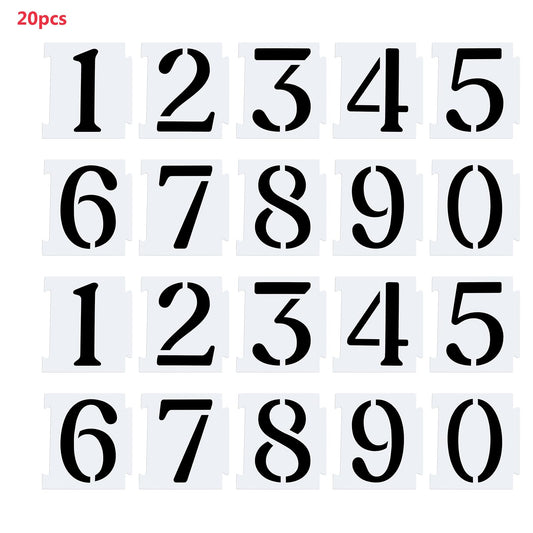 20 Pcs Curb Stencil Kit 0-9 Address Number Stencil 4 Inch Reusable Plastic Mil Numbers Mold Plastic Paint Mask for Painting on Mailbox Road Wall Wood