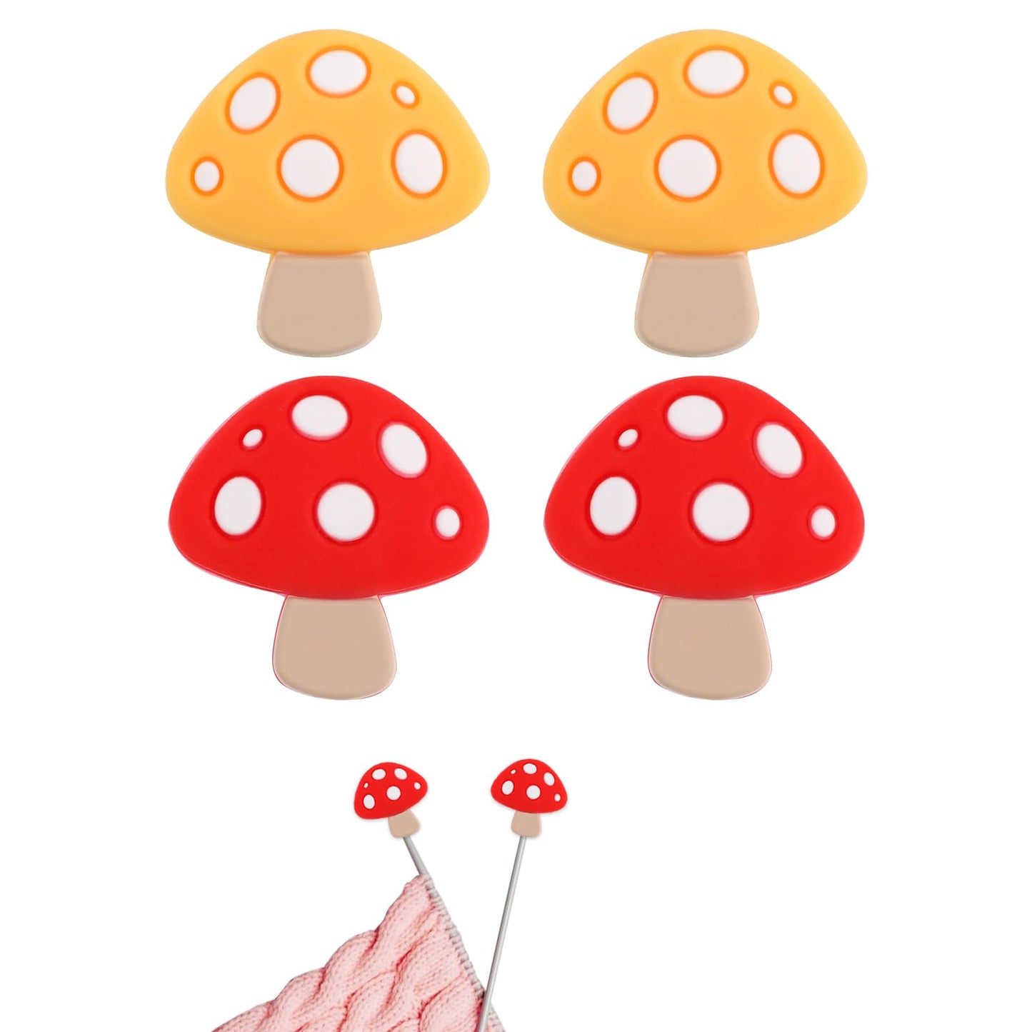 4Pcs Mushroom Stitch Stoppers Knitting Needle Point Protectors Cute Silicone Knitting Needles Cap Knit Needle Tip Hugger Needle Minder Sewing Gadgets for Beginners Knitting Craft DIY Quilting Art