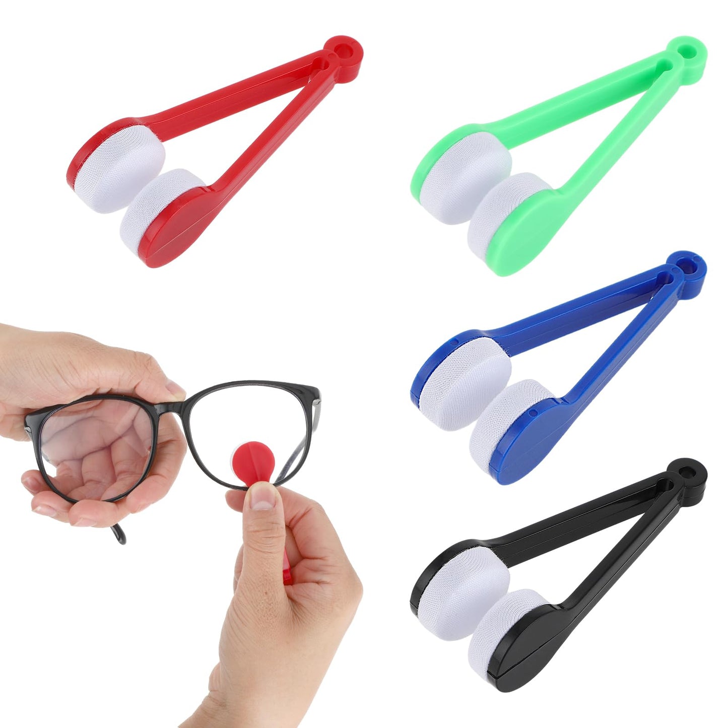 4 Pcs Eyeglass Cleaner Brush, Mini Sun Glasses Eyeglass Microfiber Spectacles Cleaner Brushes Glasses Cleaner Tool (4 Colors: Black,Blue,Green,Red)