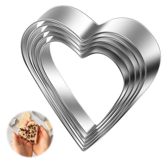 5 Pcs Heart Cookie Cutter Set Stainless Steel Fondant Cutters Valentine Cookie Cutter Love Shaped Biscuit Molds Kitchen Accessories Tool for Baking Valentine's Day Holiday Birthday Family Party