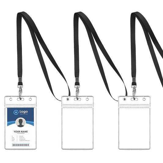 Dimeho 3Pcs Badge Holder with Lanyard Cruise Lanyards with Waterproof ID Card Holder Lanyards for Cruise Ship Cards Plastic Clear Badge Holders Vertical Style(2.55x3.74inches)