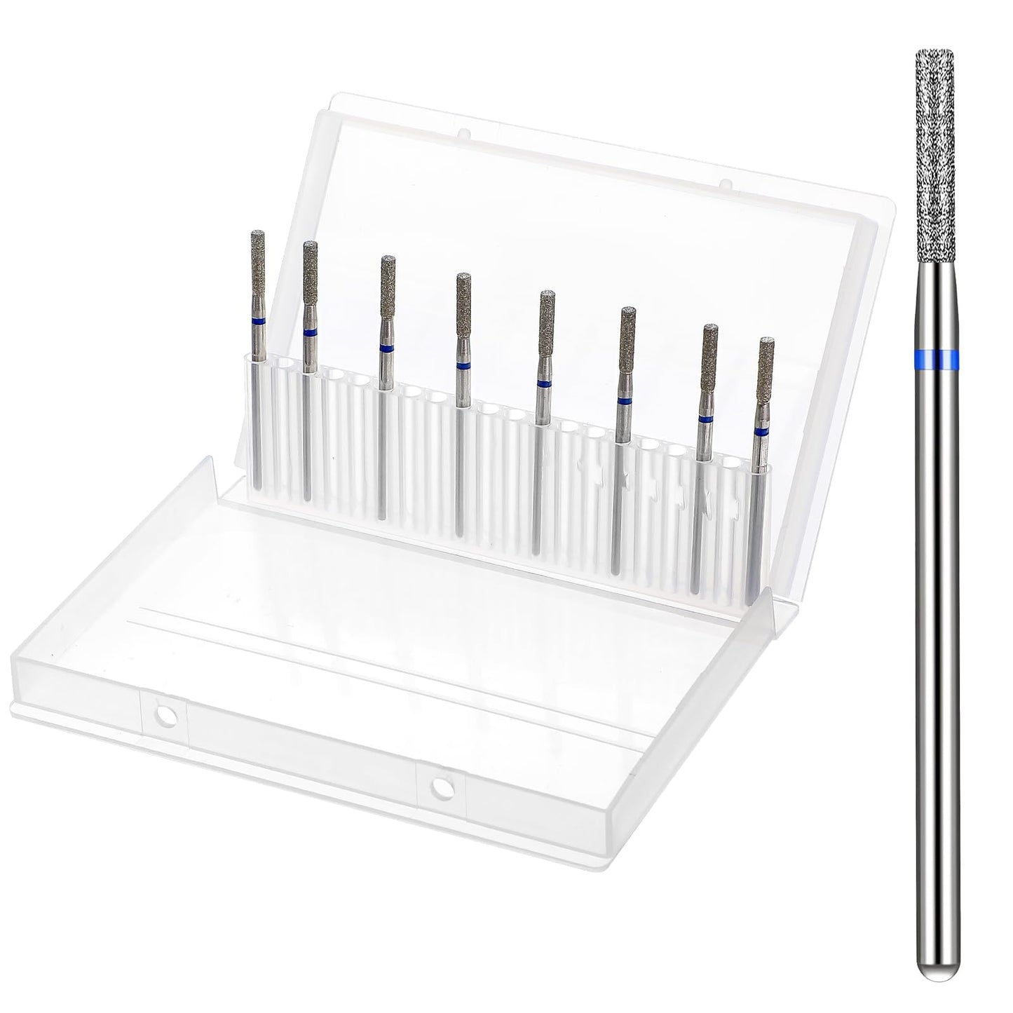 Wanmu Cuticle Clean Drill Bit, 8 Pcs 3/32 Inch Nail Drill Bits Set, Electric Diamon Nail File Bits Nail Cleaner Nail Care Tools Manicure Pedicure Remover Supplies for Nail Salon(Blue&Silver)