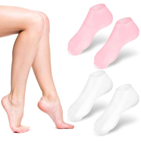 Sibba 2 Pairs Silicone Moisturizing Socks Spa Gel Socks Foot Care After Pedicure Women's Pedicure Socks, Anti Slip Aloe Socks for Repairing Dry Feet, Calluses, Cracked Heels and Softening Rough Skin