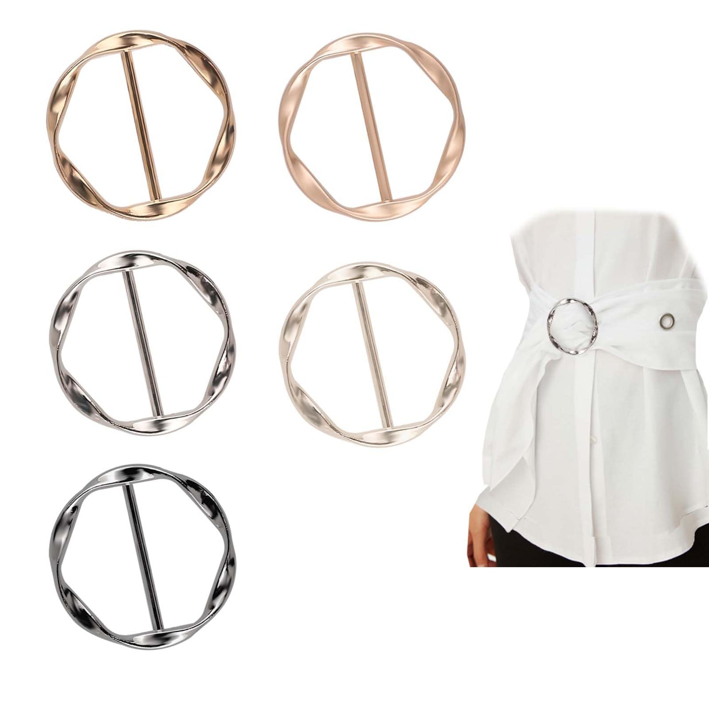 COMNICO 5 PCS Scarf Ring Clip Metal T-shirt Tie Clips for Women Fashion Versatile Round Circle Clip Various Solid Colors Clothes Scarf Buckle for Girl Women