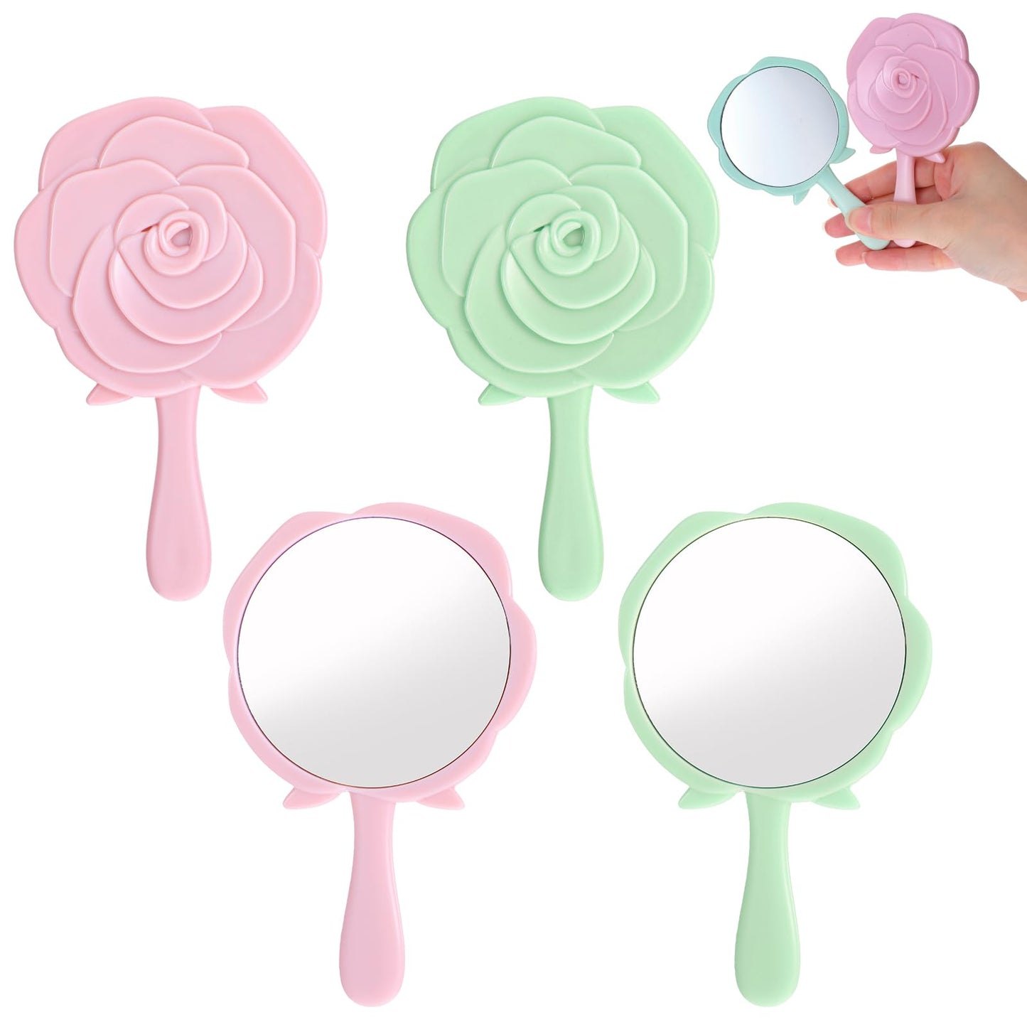 Sibba Hand Mirror 2 PCS Handheld Mirrors Held With Handle Mini Compact Vanity Mirror Personal Makeup Travel Salon Cosmetic Lash Hairdressing Portable Size For Purse Desk Self Haircut Shaving