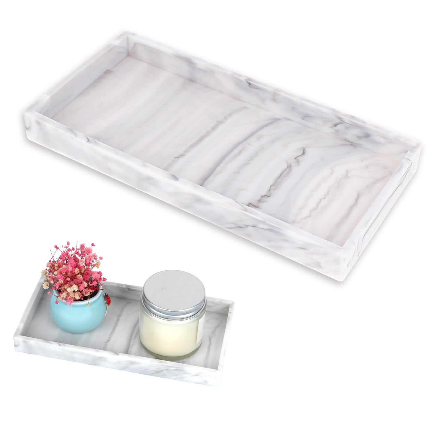 Silicone Bathroom Tray Rectangle Bathtub Vanity Dish White Soap Dispenser Tray Decor Perfume Countertop Dish Kitchen Sink Organizer Sponge Holder for Coffee Table Bar Dresser Makeup Jewelry