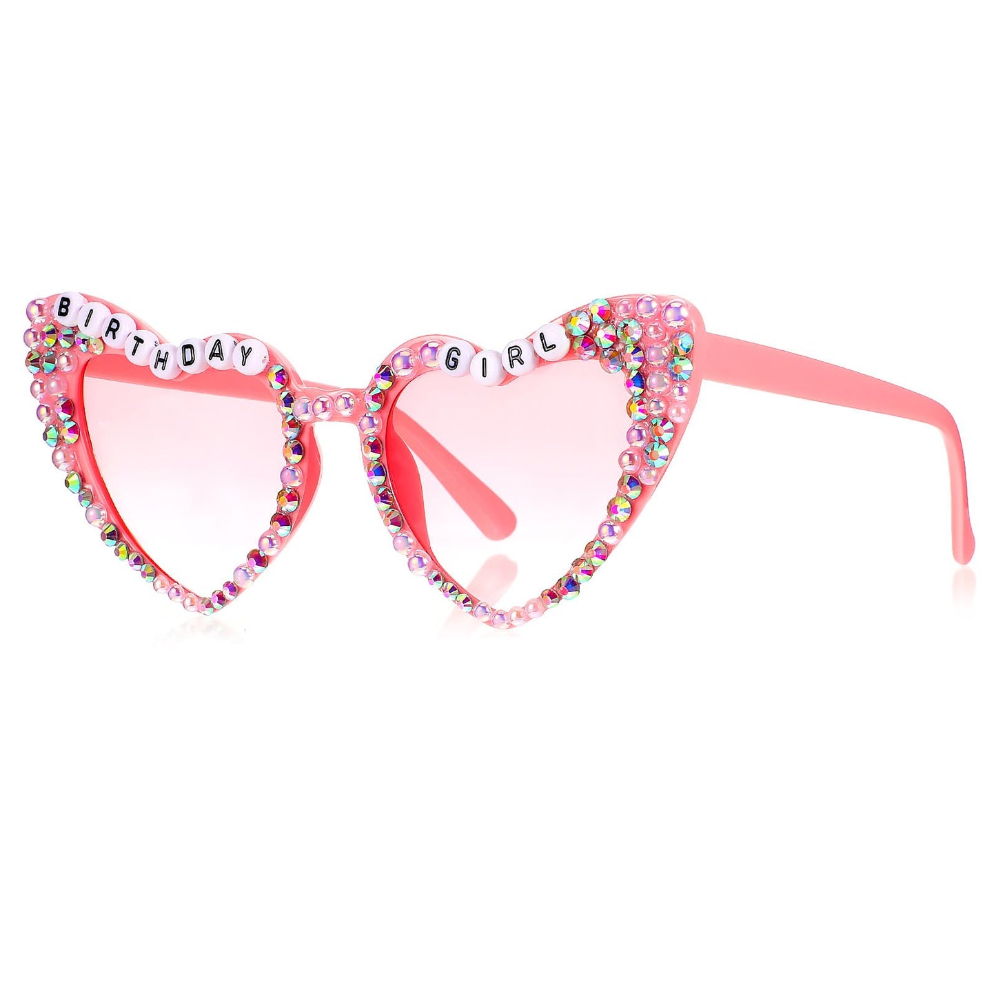 Wanmu Birthday Heart Glasses for Women Pink Sunglasses Birthday Gifts Rhinestone Sunglasses for Birthday Party