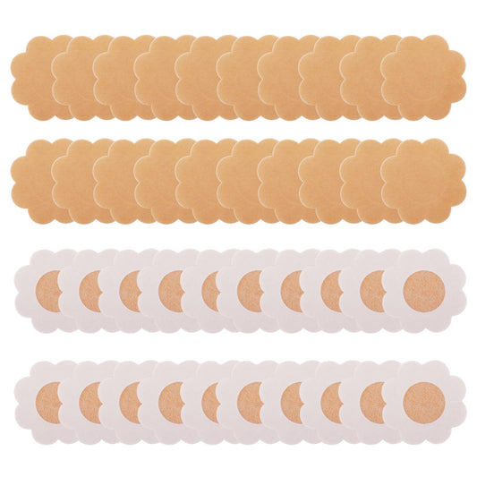 Sibba 40 PCS Nipple Pasties Cover Stickers Petals Shape Skin Breast Boob Lift Nipplecovers Waterproof Swim Sticky Reusable Bra Tape Lingerie Women Beige