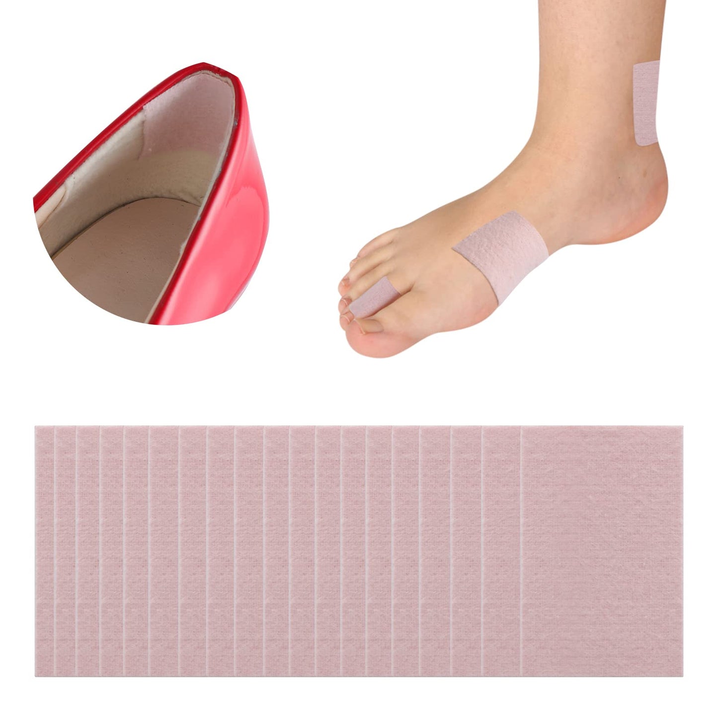 WLLHYF 30 Sheets Precut Moleskin for Blisters, Feet Blister Prevention, Adhesive Tape Patches for Boots Hiking Reduce Friction Pain