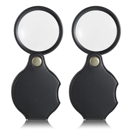 2 Pcs Mini Magnifying Glass 10X Pocket Folding Magnifier Portable Magnify Glass with Rotating Protective Holster Sheath for Jewelry Repairing Reading Newspaper Book Magazine Close Work