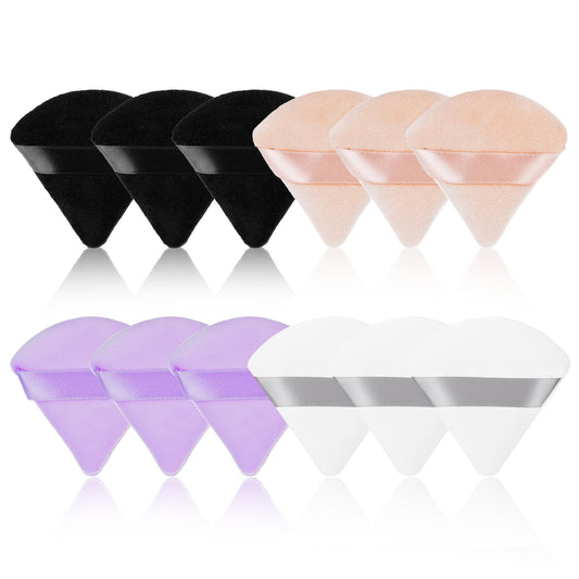 Sibba 12 Pieces Powder Puffs Triangle Cosmetic Powder Puff Washable Reusable Soft Plush Powder Sponge Makeup Foundation Sponge for Face Body Loose Powder Wet Dry Makeup Tool