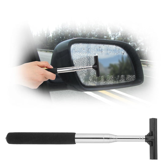 COMNICO 1PC Side Mirror Squeegee Retractable Car Rearview Mirror Wiper Auto Glass Water Cleaner with 38.6in Telescopic Long Rod Handle for All Vehicles Rainy Foggy Weather (Black)