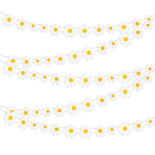 5 Pack Daisy Party Hanging Banners Hippie Party Banners Decor White Daisy Hanging Swirl Spring Flower Garland Paper Cutouts for One Two Groovy Themed Birthday Shower Home Classroom Favor Decorations