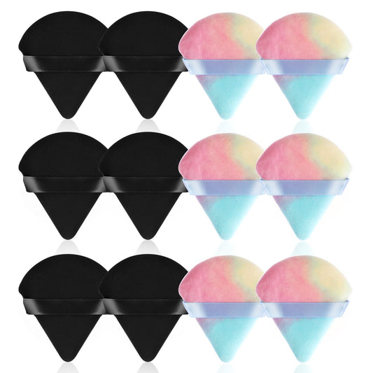 Sibba 12 Pieces Triangle Powder Puffs Face Cosmetic Powder Puff Washable Reusable Soft Plush Powder Sponge Makeup Foundation Sponge for Face Body Loose Powder Wet Dry Makeup Tool