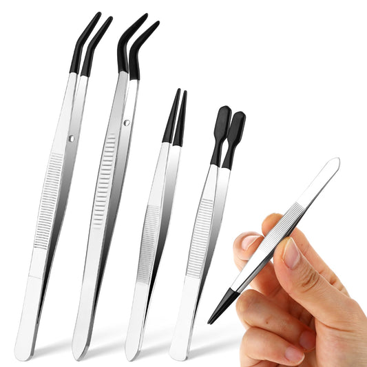 Craft Tweezers Crafting Kitchen Tools Set 4 Pcs Tipped Bead Jewelry Precision Stamp Sticker Collecting Supplies Contact Collector Professional Bent Fine Point Tip Catching Clip Modeling Garden Plant
