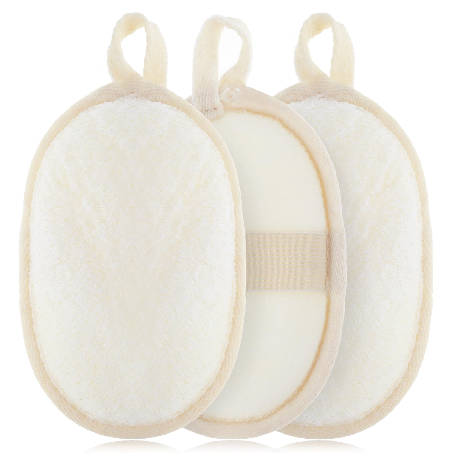 COMNICO Natural Loofah Sponge, 3 Pcs Exfoliating Body Scrubber Soft Luffa Sponge Pads Deep Cleaning Bath Shower Loofahs Sponge for Women and Men Dry Skin