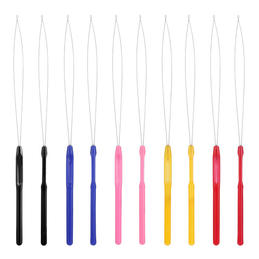 Sibba 10PCS Hair Extensions Loop Needle Threader Bead Device Pulling Hook Tool for Micro Links Hair Feather Extensions Kit Hair Styling Tools Accessory Multicolor