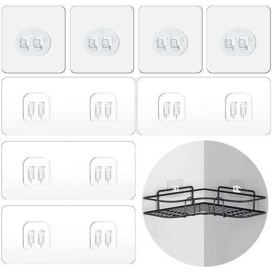 Shower Caddy Adhesive Replacement, Transparent Strong Adhesive Hooks, No Drilling Waterproof Wall Hooks for Shower Caddy, Corner Shower Shelves, Bathroom Shelf Kicthen Shower Racks (8 Pack)
