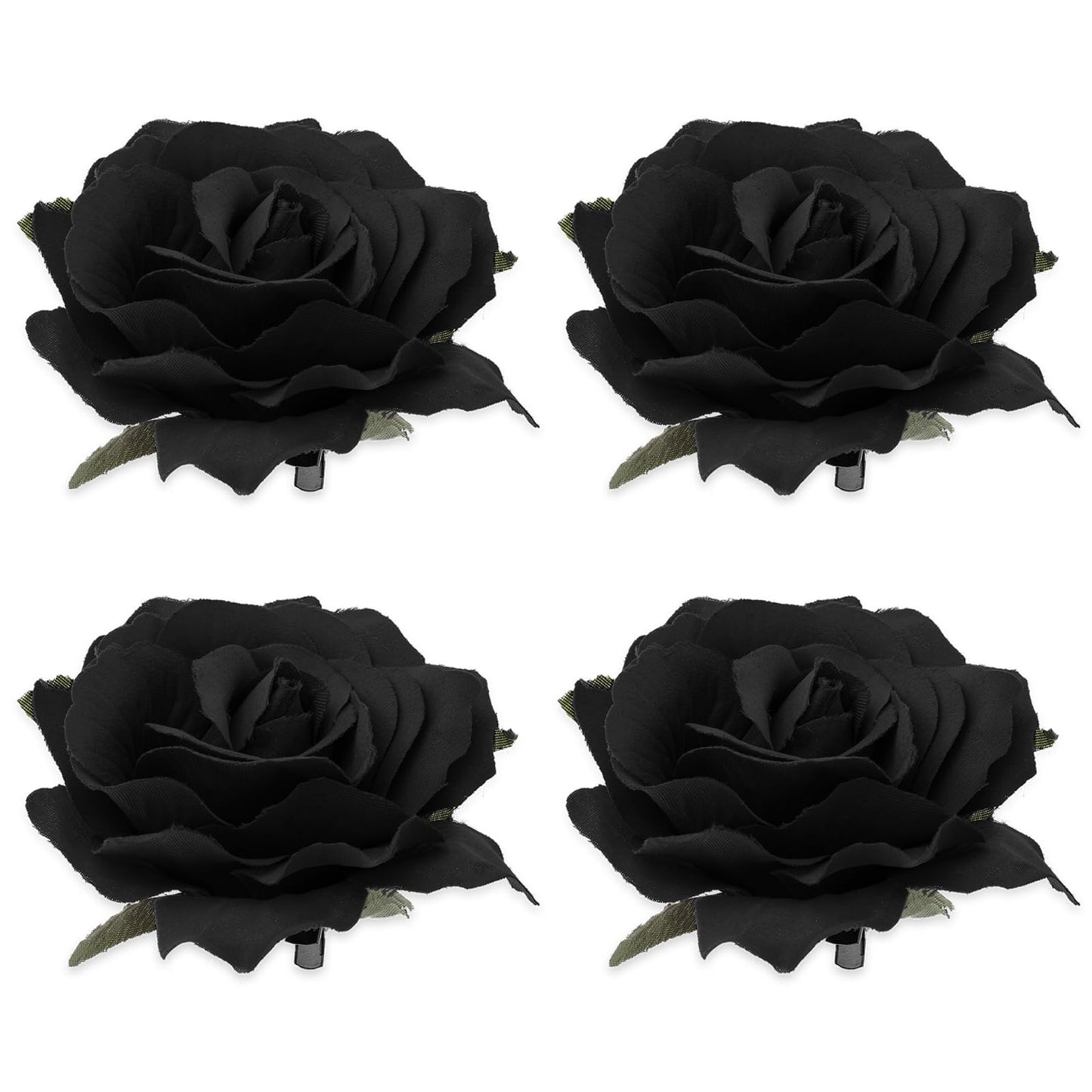 Sibba 4 PCS Flower Hair Clip Corsages Rose Pin Brooch Large Boutonniere Barrettes Jewelry Ballet Dance Headwear Fabric Bow Hairpin Headpiece Women Dress Outfits Party Wedding Event Decoration(black)