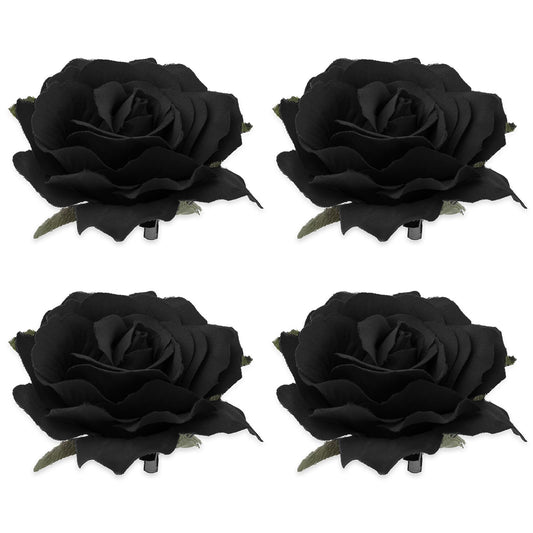 Sibba 4 PCS Flower Hair Clip Corsages Rose Pin Brooch Large Boutonniere Barrettes Jewelry Ballet Dance Headwear Fabric Bow Hairpin Headpiece Women Dress Outfits Party Wedding Event Decoration(black)