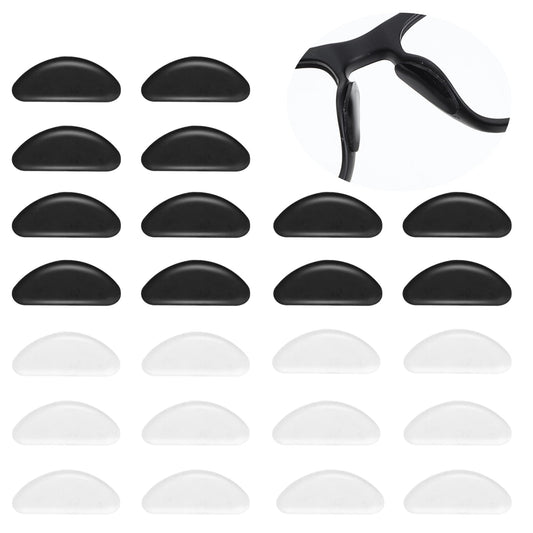 12 Pairs Silicone Nose Pads, Self-Adhesive Airbag Soft Nose Pads, D Shape, Non-Slip Adhesive Glasses Pad, Non-Slip, Transparent Nose Pads with Adhesive Back for Full Frame (Black + Transparent)