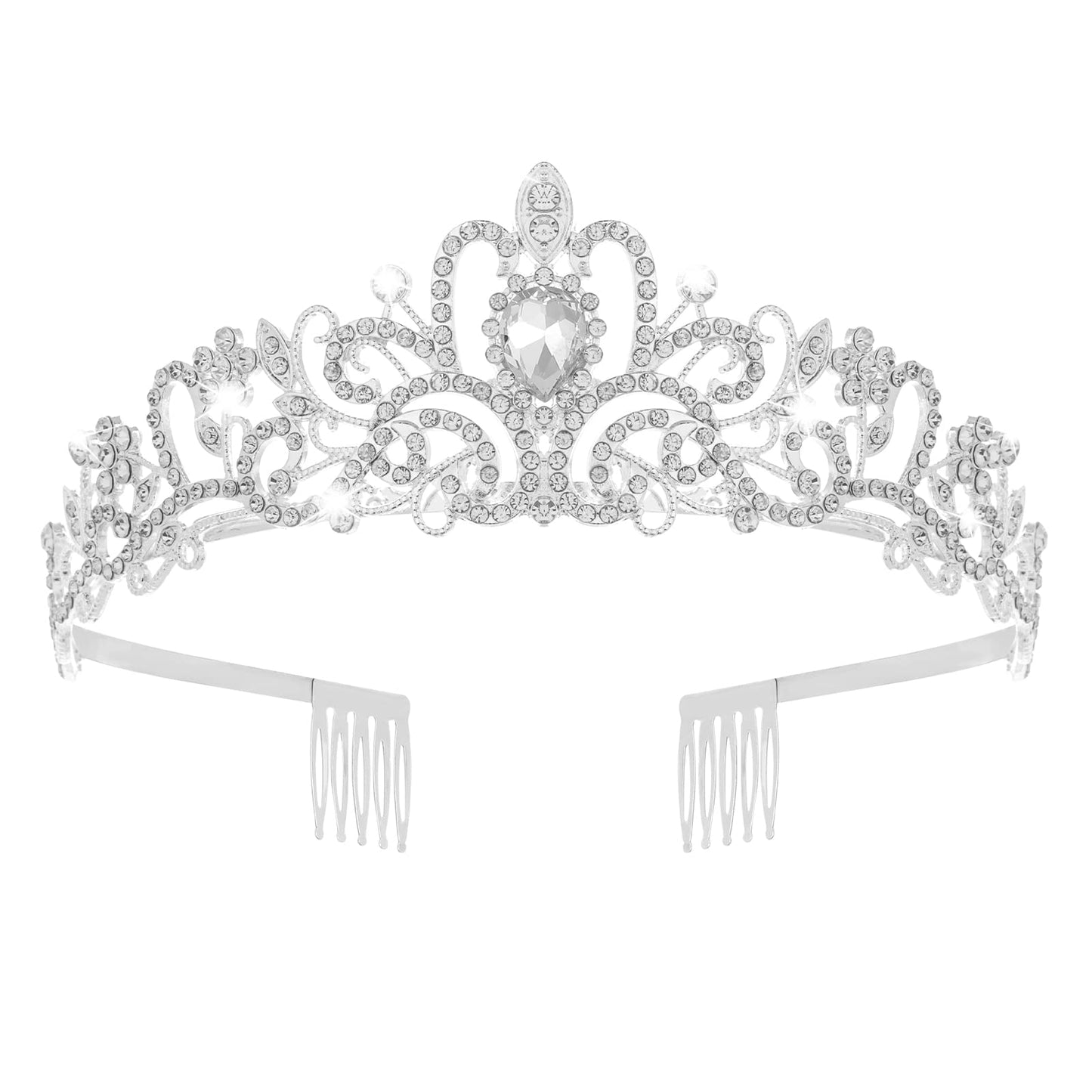Sibba Crystal Rhinestone Tiara Crown with Comb for Princess Women Bridal Wedding Birthday Festival Queen Bridesmaid Headbands Girls Proms Pageants Hair Accessories Special Day Christmas Party Silver B