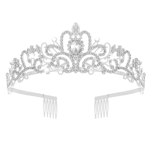 Sibba Crystal Rhinestone Tiara Crown with Comb for Princess Women Bridal Wedding Birthday Festival Queen Bridesmaid Headbands Girls Proms Pageants Hair Accessories Special Day Christmas Party Silver B