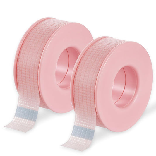Wanmu 2Pcs 8-Yard Lash Tape, Pink Adhesive Eyelash Extension Tape, Pain-Free Silicone Gel Eyelash Tape for Sensitive Skin, Medical Breathable Microporous Eyelash Extension Tape