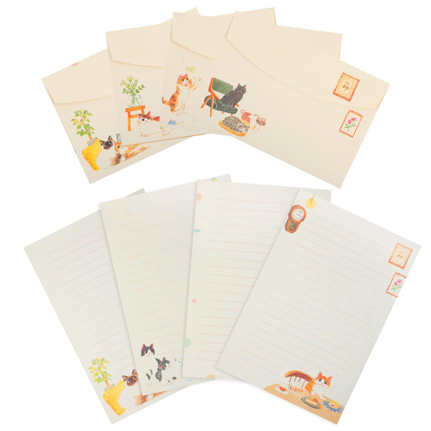 FNANJWQ 36 Pcs Cat Writing Paper and Envelopes Set, Warm Cute Cat Themed Stationary Set Kitten Design for Invitations Gift Decorations Holiday Party, 24 Lined Stationery Paper with 12 Envelops