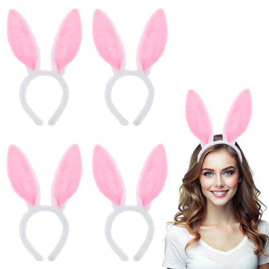 Wanmu 4Pcs Rabbit Ears Bunny Hairbands, Plush Bunny Ears Headband, Easter Bunny Ears Headband, Rabbit Ear Accessory for Kids Girls Party(Pink)