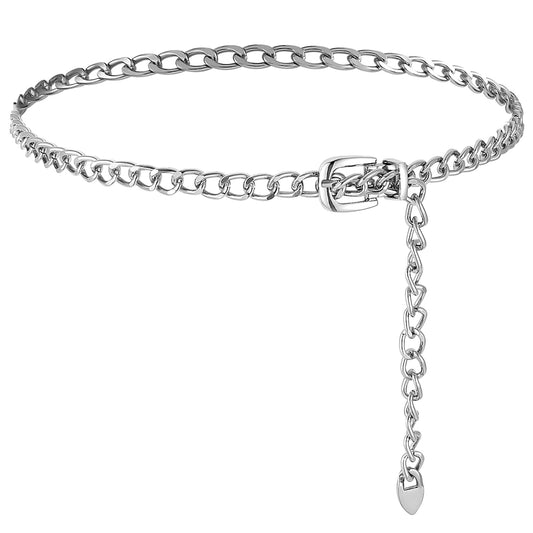COMNICO Waist Chains for Women, Plated Body Chains Adjustable Metal Belly Belt Girls Ladies Cowboy Waist Necklace Chunky Belt for the Waist Layered Jeans Dresses Luxury Trendy Accessories(Siver)