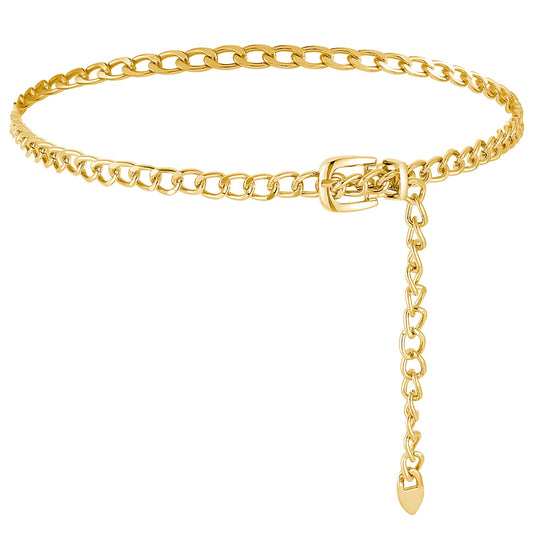 COMNICO Waist Chains for Women, Plated Body Chains Adjustable Metal Belly Belt Girls Ladies Cowboy Waist Necklace Chunky Belt for the Waist Layered Jeans Dresses Luxury Trendy Accessories(Gold)