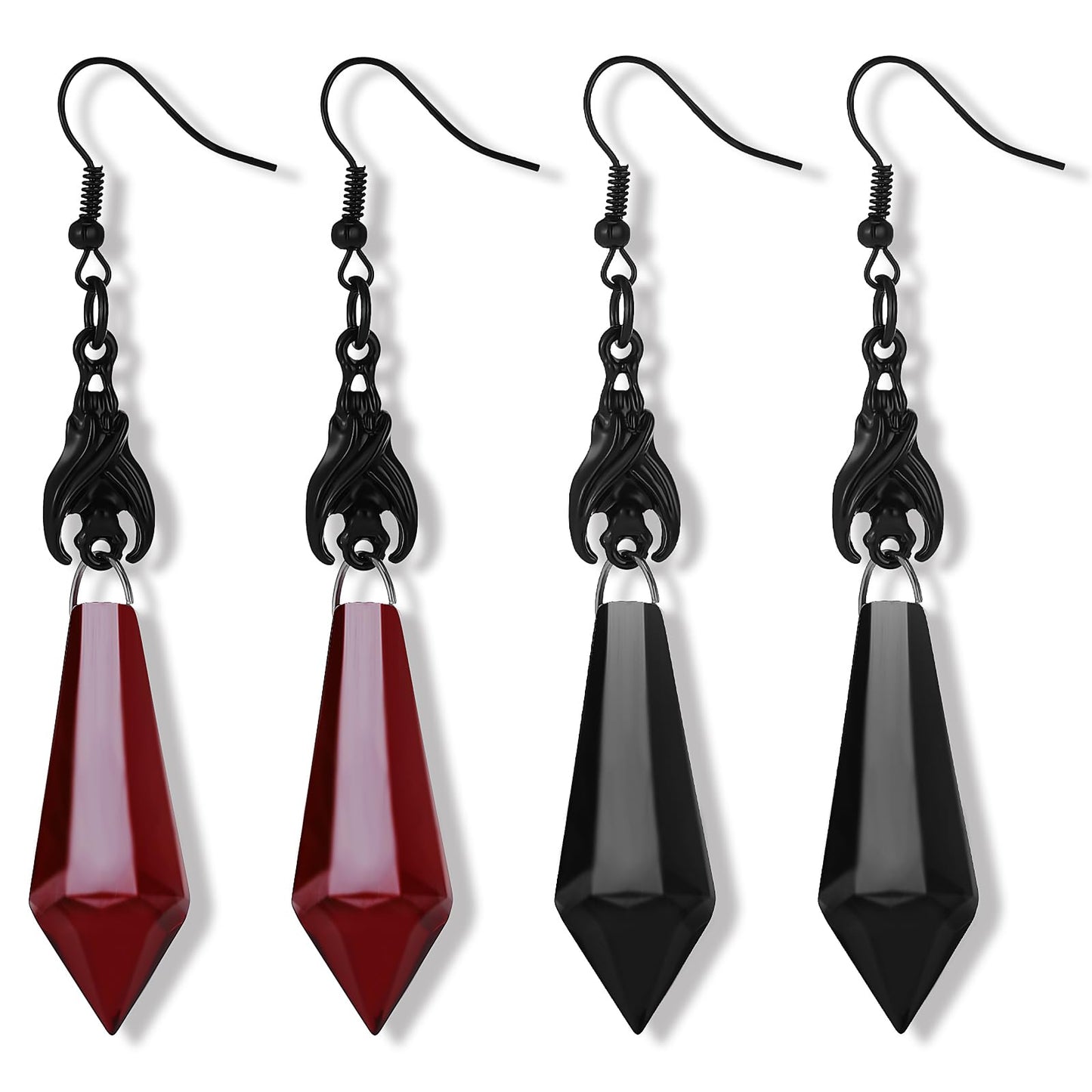 Sibba Gothic Bat Dangle Earrings 2 Pairs Crystal Gems Dangle Dark Punk Rock Studs Halloween Drop Earrings Red Black Animal Earrings Removable Ear Studs Jewelry Costumes for Women Party Halloween