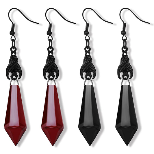 Sibba Gothic Bat Dangle Earrings 2 Pairs Crystal Gems Dangle Dark Punk Rock Studs Halloween Drop Earrings Red Black Animal Earrings Removable Ear Studs Jewelry Costumes for Women Party Halloween