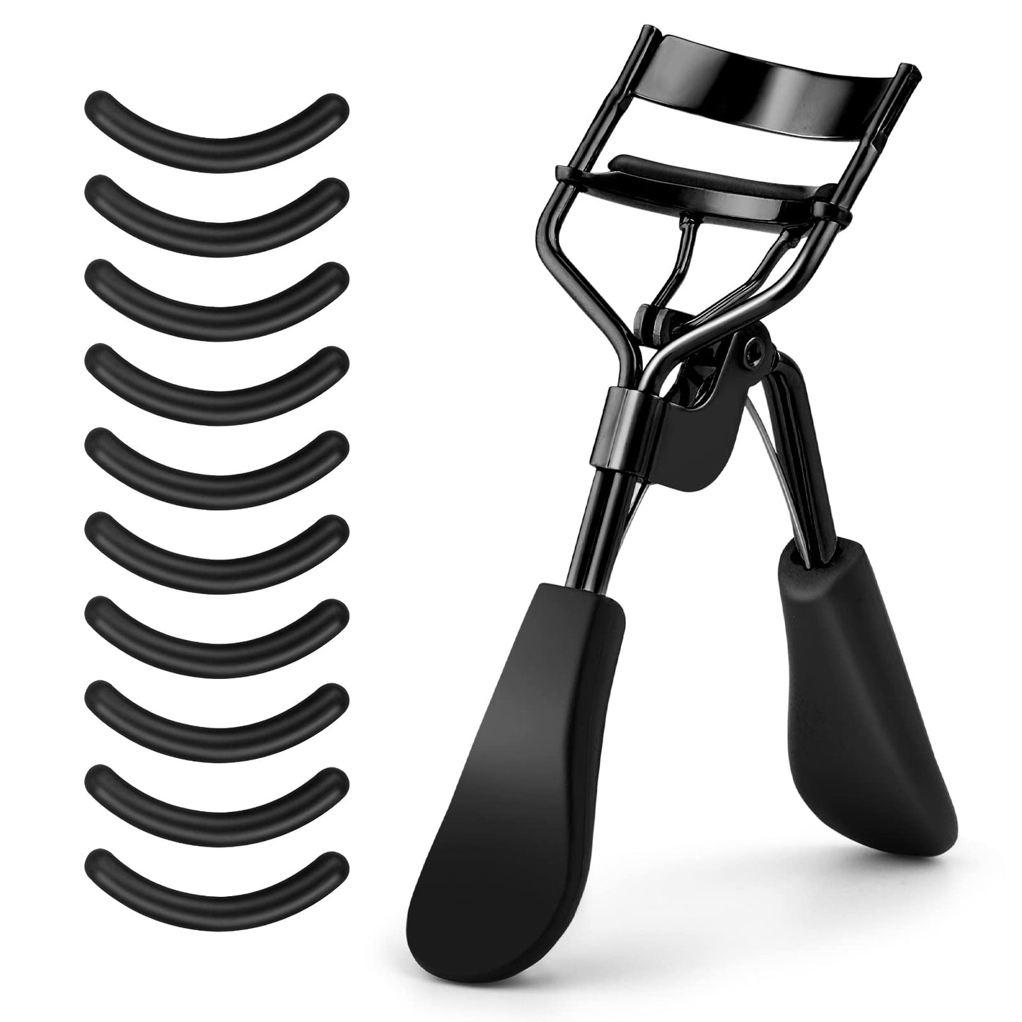 Sibba Stainless Steel Eyelash Curler with 10 Silicone Replacement Pads, Fits All Eye Shapes, Travel Friendly (Black)
