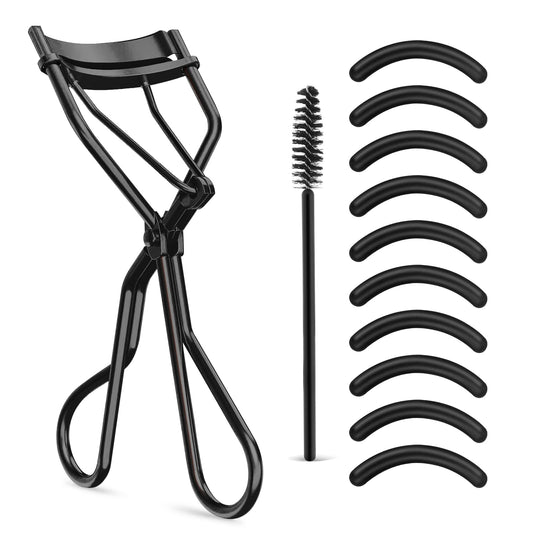Sibba Eyelash Curler Kit, 3Pcs Eyelash Aid and brow Brush Lash Curler with 10 Silicone Replacement Pads for Women Girls No Pinching or Pulling Fit All Eye Shapes