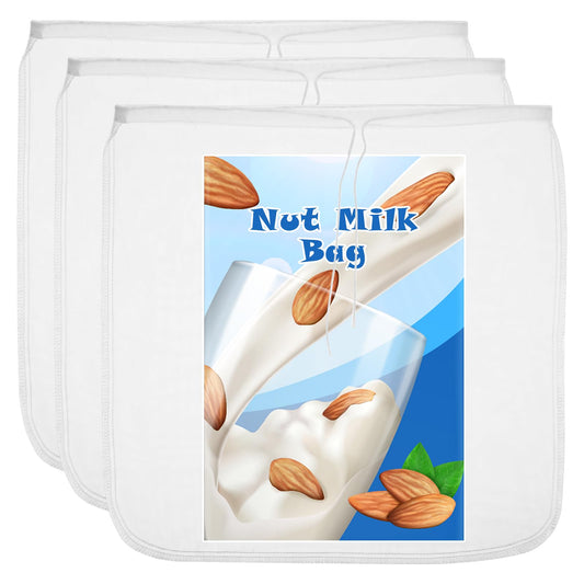 Sibba 3Pcs Nut Milk Bags, 12"x12" Cotton Heavy Muslin Bag, Reusable Almond Milk Bag, All Purpose Food Strainer for Milk, Juice, Coffee, Tea