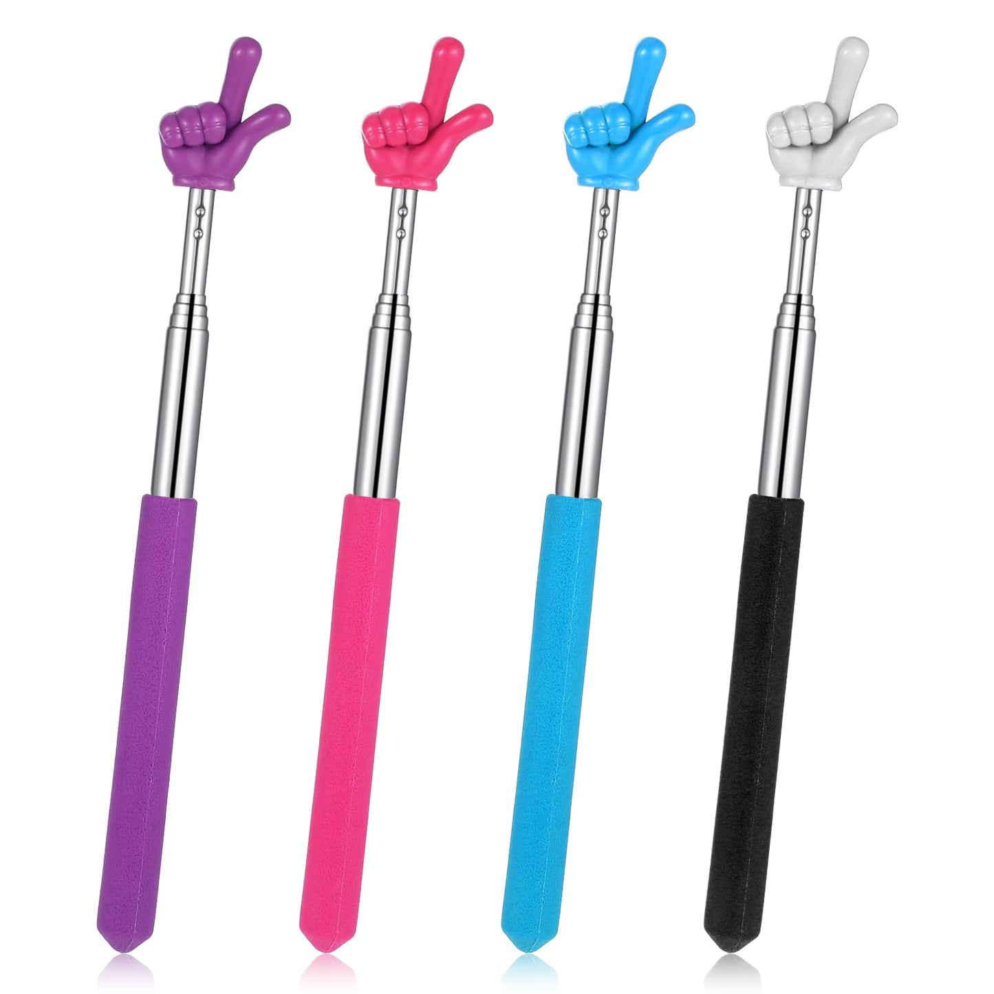 Dimeho 4 Pcs Telescopic Teachers Pointer Cute Extendable Hand Pointer Retractable Finger Classroom Stick Manual Reading Signal Pointer for Elementary School Kindergarten Teacher Supplies