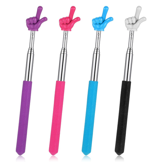 Dimeho 4 Pcs Telescopic Teachers Pointer Cute Extendable Hand Pointer Retractable Finger Classroom Stick Manual Reading Signal Pointer for Elementary School Kindergarten Teacher Supplies