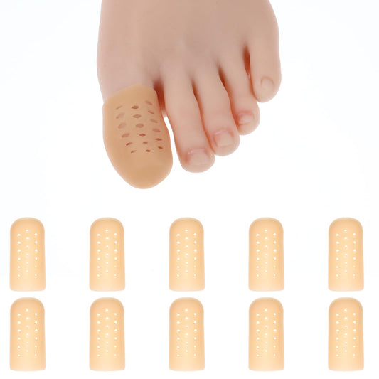 Sibba Big Toe Cap Support 10PCS Breathable Toe Protector Pads Cover Sleeves with Holes Silicone Foot Cushions Comfortable Toe Covering Beige Hammer Toes Splint for Corns Rubbing Ingrown Toenails