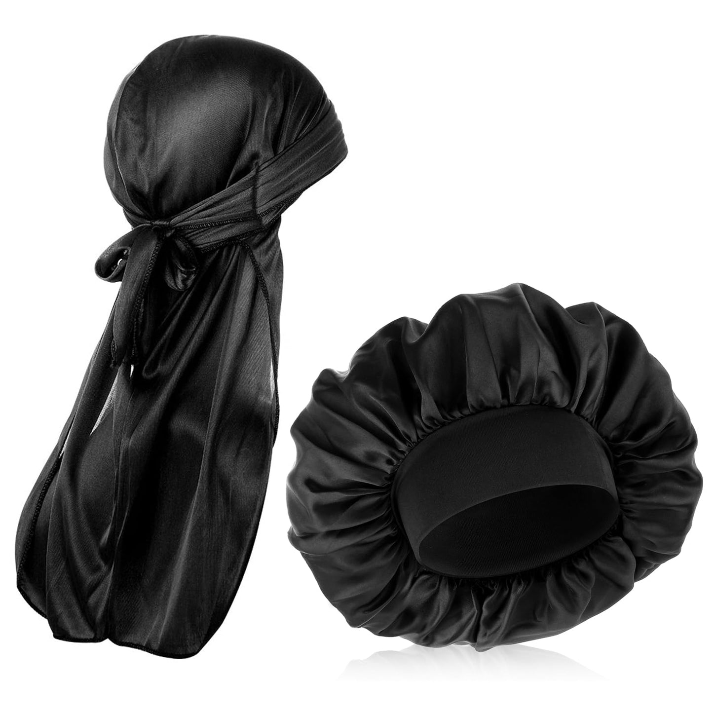 COMNICO Silk Bonnet for Men, 2 Pcs Elastic Wide Satin Bonnet Band Silk Sleep Cap Single Layer Adjustable Soft Band Hair Satin Cap for Women Sleeping