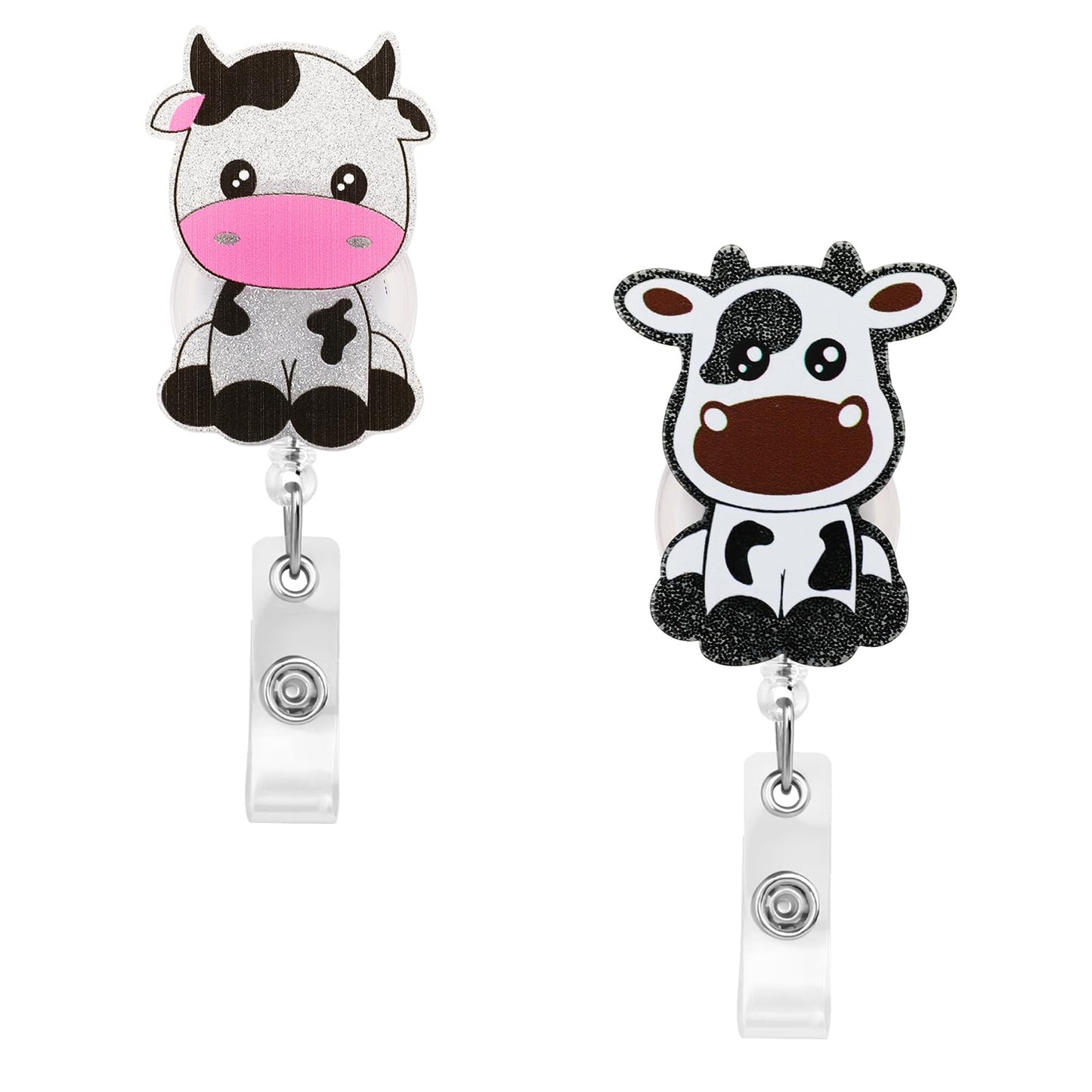 Dimeho 2Pcs Cow Badge Reel Retractable Badge Holder Reel Acrylic Name Badge Holder with ID Clip for Nurses Funny Nurse Badge Reel Clip Doctor Office Workers Hospital Students