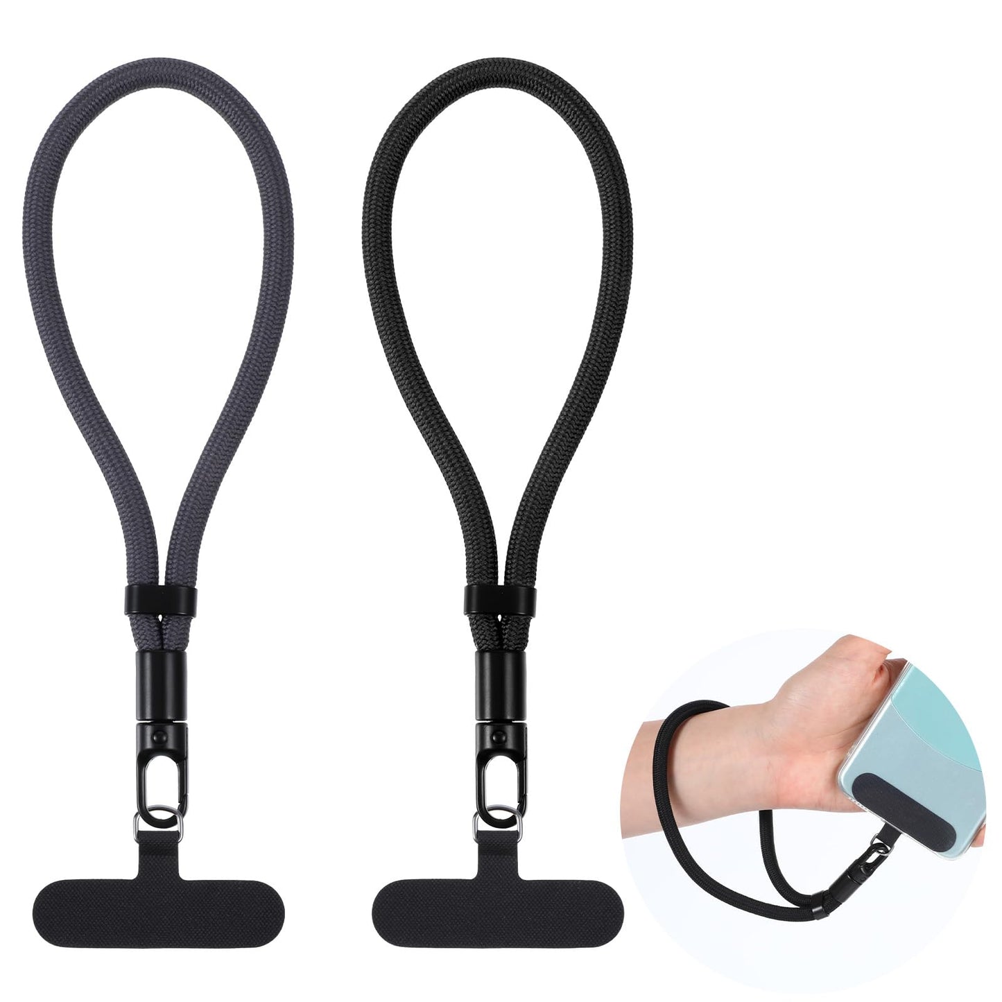 Wanmu Pack of 2 Mobile Phone Lanyard, Multifunctional Mobile Phone Patch Lanyards, Universal Mobile Phone Wrist Strap for Women and Men (Black, Grey)