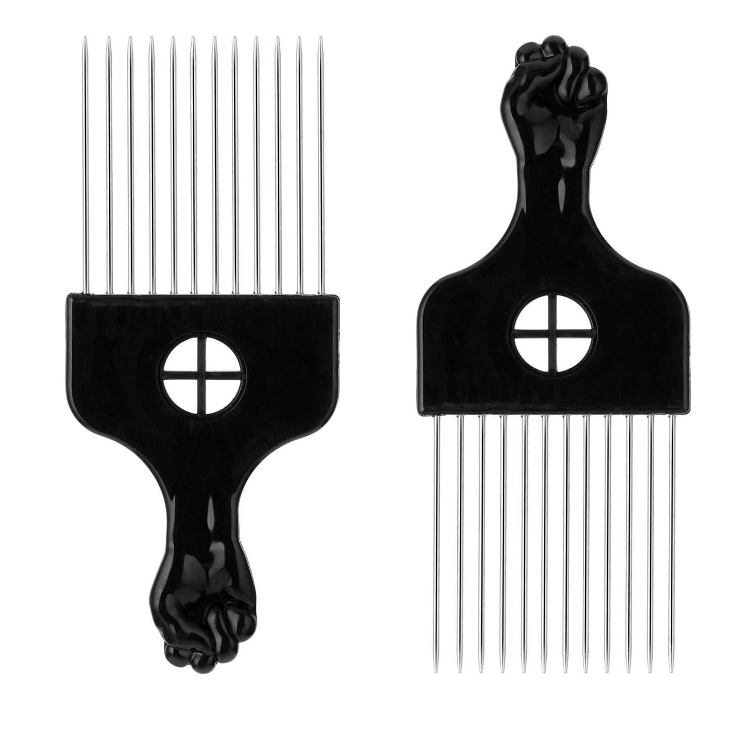 Sibba Curly Hair Pick Picks Lift Pin Comb 2 PCS Metal Beard Mustache Combs Twist Care Wide Fine Tooth Thick Wavy Curls Styler Detangling Styling Greasy Heads Backs Plastic Brush Curling Pocket Travel