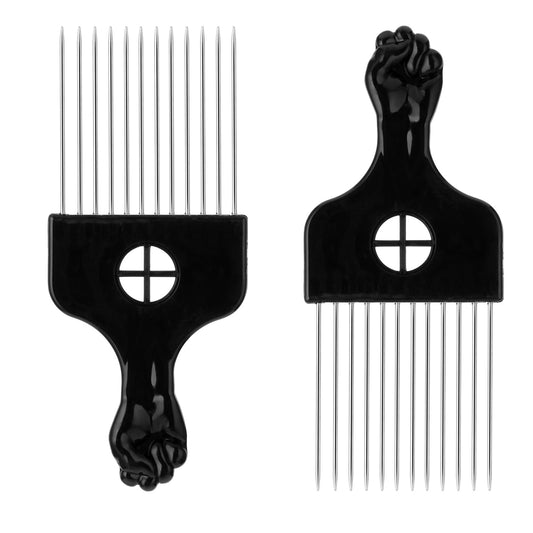Sibba Curly Hair Pick Picks Lift Pin Comb 2 PCS Metal Beard Mustache Combs Twist Care Wide Fine Tooth Thick Wavy Curls Styler Detangling Styling Greasy Heads Backs Plastic Brush Curling Pocket Travel