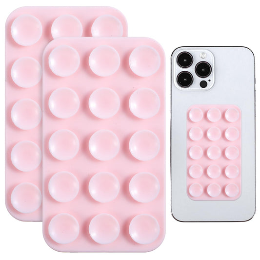 COMNICO 2PCS Silicone Suction Phone Case Adhesive Mount, Strong Sticky Phone Grip Holder Hands-Free Phone Stand Phone Accessories, Compatible with Phone Android Tiktok Videos Selfies (Pink)