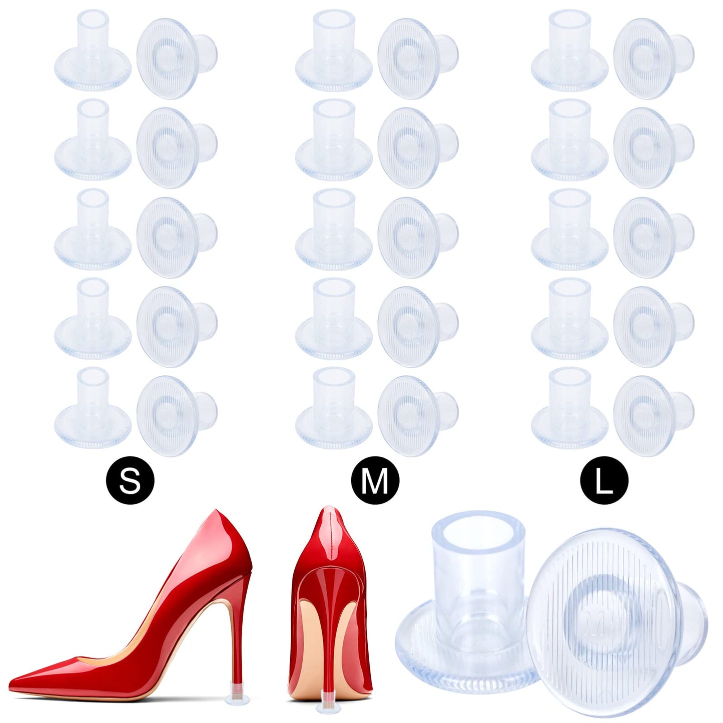 Sibba High Heel Protectors Transparent Anti-Slip Heel Stoppers Heel Repair Replacement Cups Caps Covers for Woman Bridesmaid to Weddings,Office Formal Occasions Narrow, Classic, Wide Size (15 Pairs)