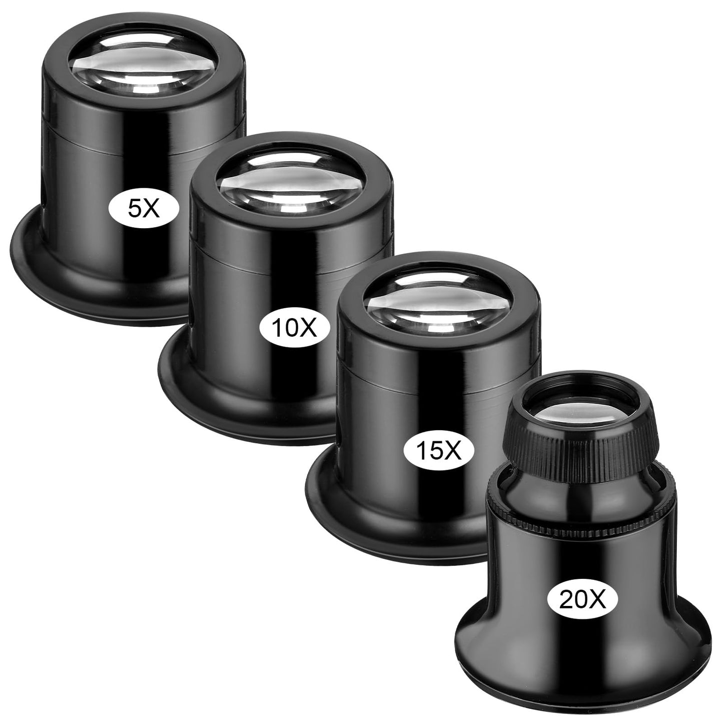 4 Pcs Jewelers Loupe Portable Monocular Magnifier Jewelers Eye Loupe Set 5X/10X/15X/20X Handheld Magnifier Dome Optics Lens Loupes Magnifying Glass Eye Loops for Watch Repair Gem Diamond Stamp